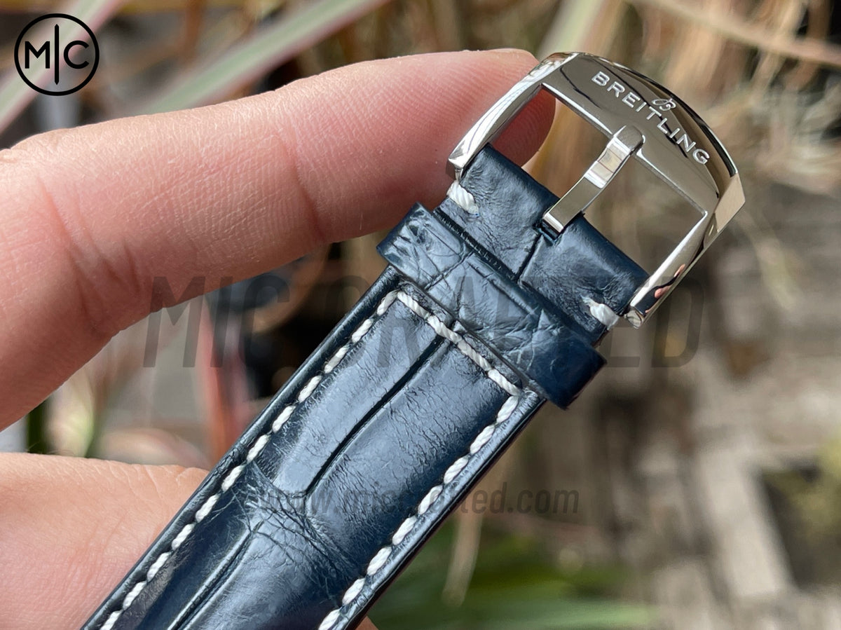 Navitimer 41mm Date SS White Dial on Blue Leather Strap – Premium Edition