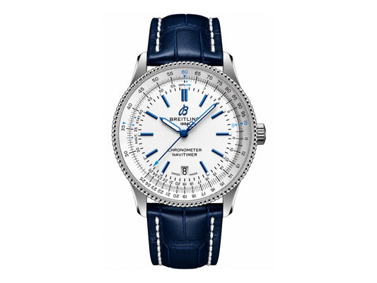 Navitimer 41mm Date SS White Dial on Blue Leather Strap – Premium Edition