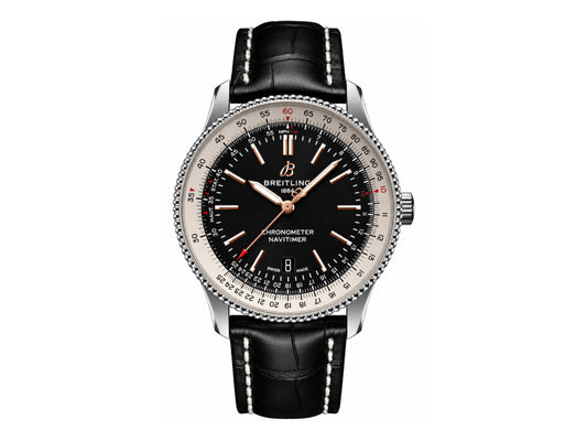 Navitimer 41mm Date SS Black Dial on Black Leather Strap – Premium Edition