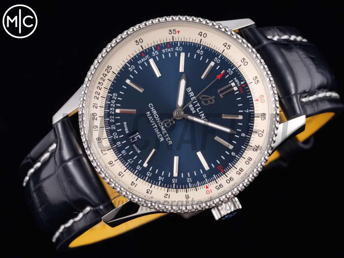 Navitimer 41mm Date SS 藍色錶盤配藍色皮革錶帶 – Premium Edition