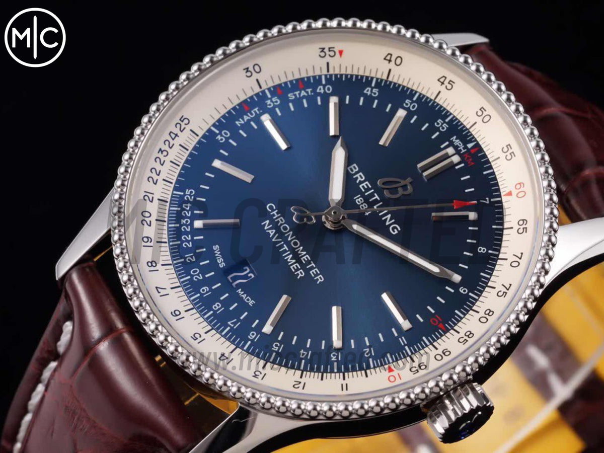 Navitimer 41mm Date SS 藍色錶盤配棕色皮革錶帶 – Premium Edition