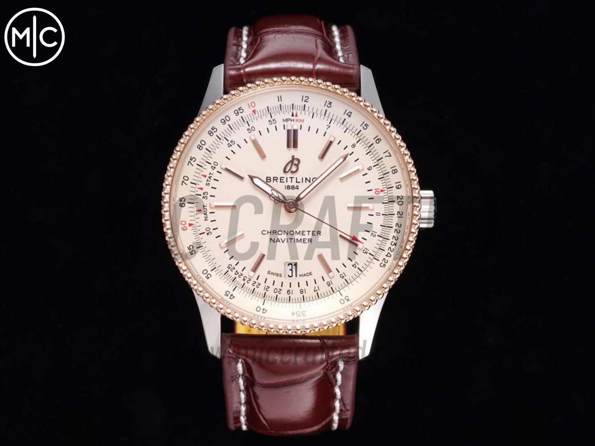 Navitimer 41mm Date SS/RG Cream Dial on Brown Leather Strap – Premium Edition