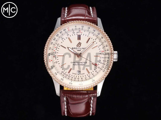 Navitimer 41mm Date SS/RG Cream Dial on Brown Leather Strap – Premium Edition