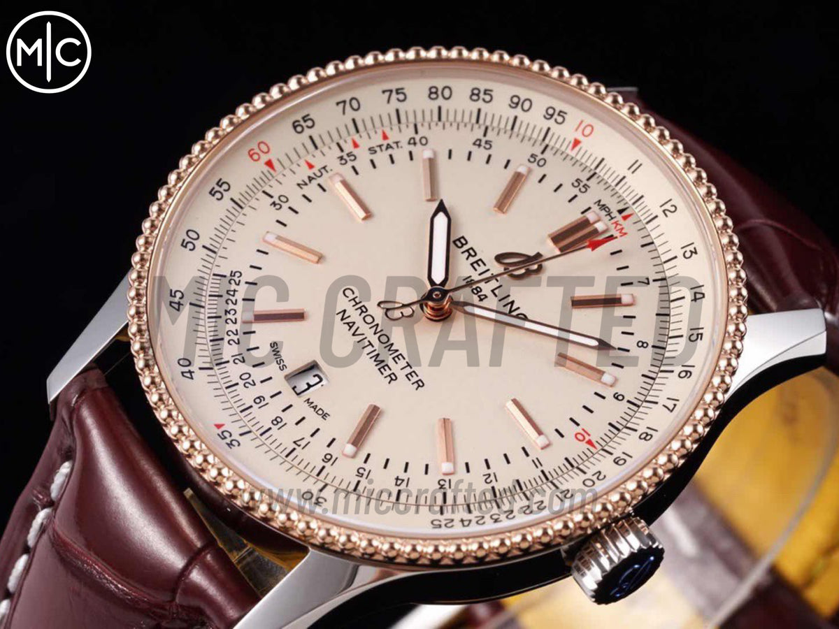 Navitimer 41mm Date SS/RG Cream Dial on Brown Leather Strap – Premium Edition