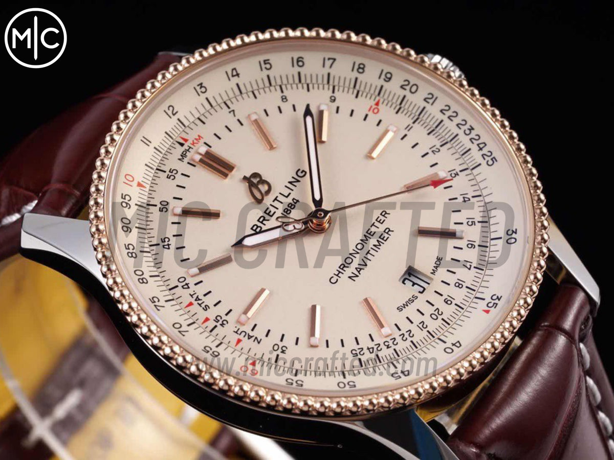 Navitimer 41mm Date SS/RG Cream Dial on Brown Leather Strap – Premium Edition