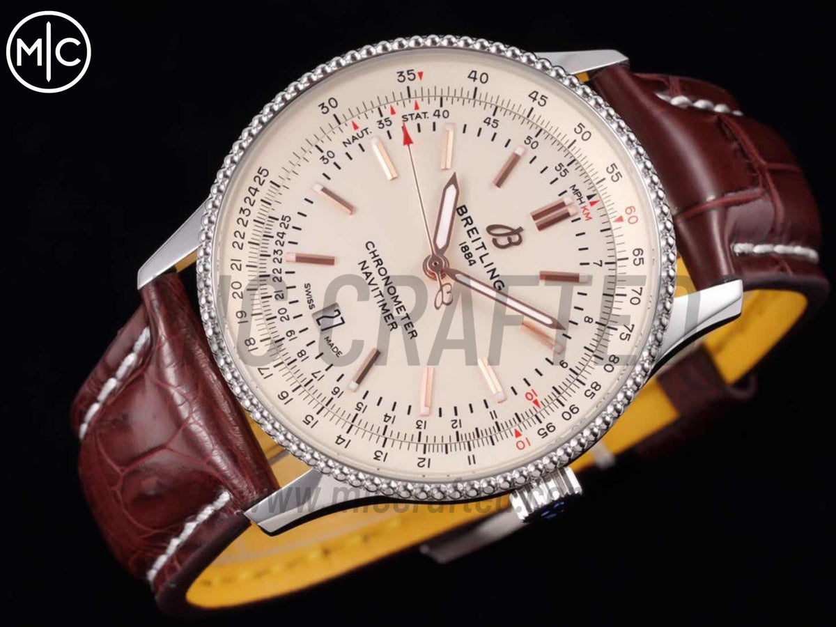 Navitimer 41mm Date SS 奶油色錶盤配棕色皮革錶帶 – Premium Edition